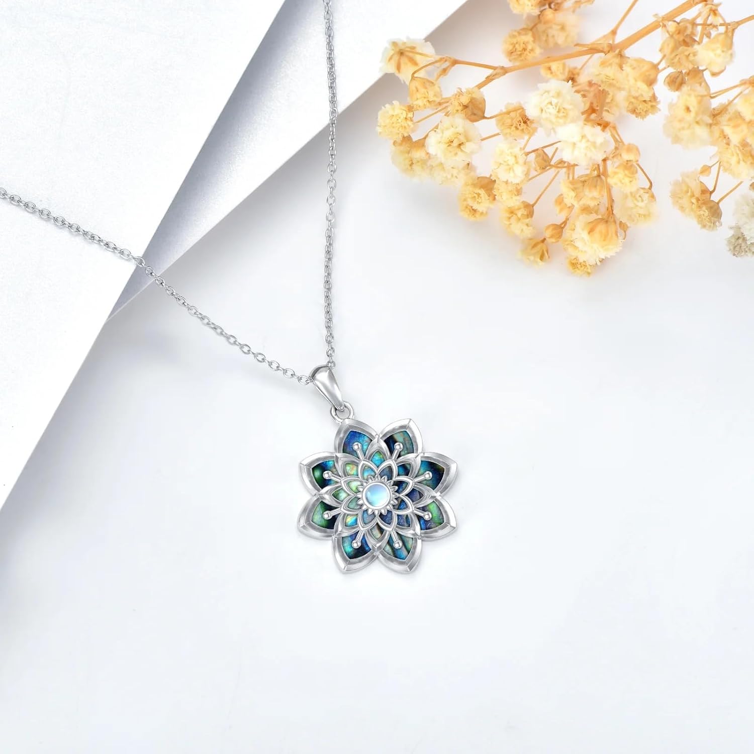 Abalone Lotus Necklace 925 Sterling Silver Lotus Flower Necklace Yoga Pendant Abalone Jewelry Valentines Day Mothers Day Gifts for Women - Image 4
