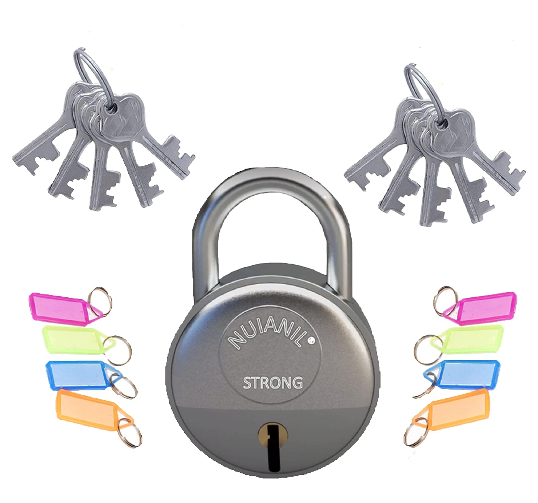 Steel keyed Padlock with 10 Original Keys “Pack of 1 with 10 Keychains”,Silver — Amazon image 8