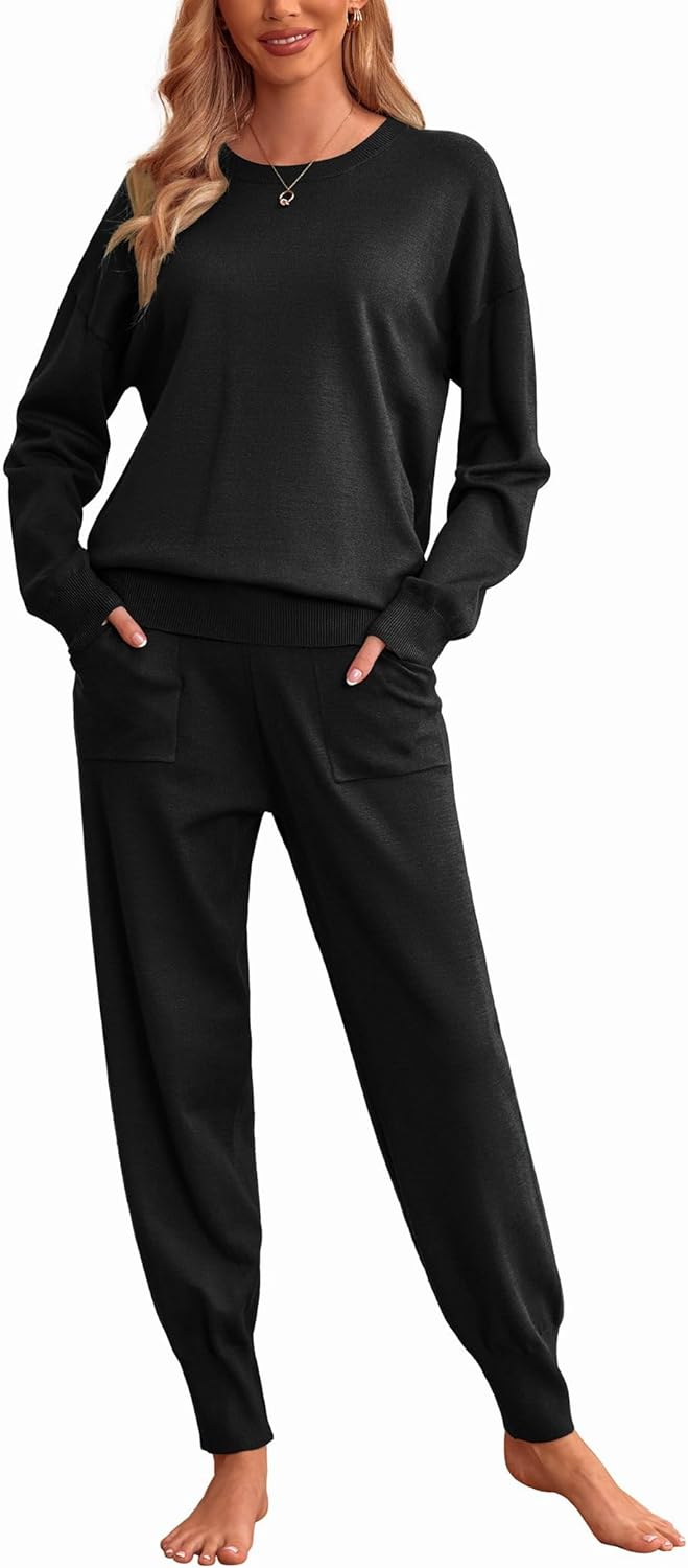 Ekouaer Women's 2 Piece Lounge Set Long Sleeve Knit Pajamas Sweatsuit Jogger Pant Outfits With Pockets S-XXL - Image 3