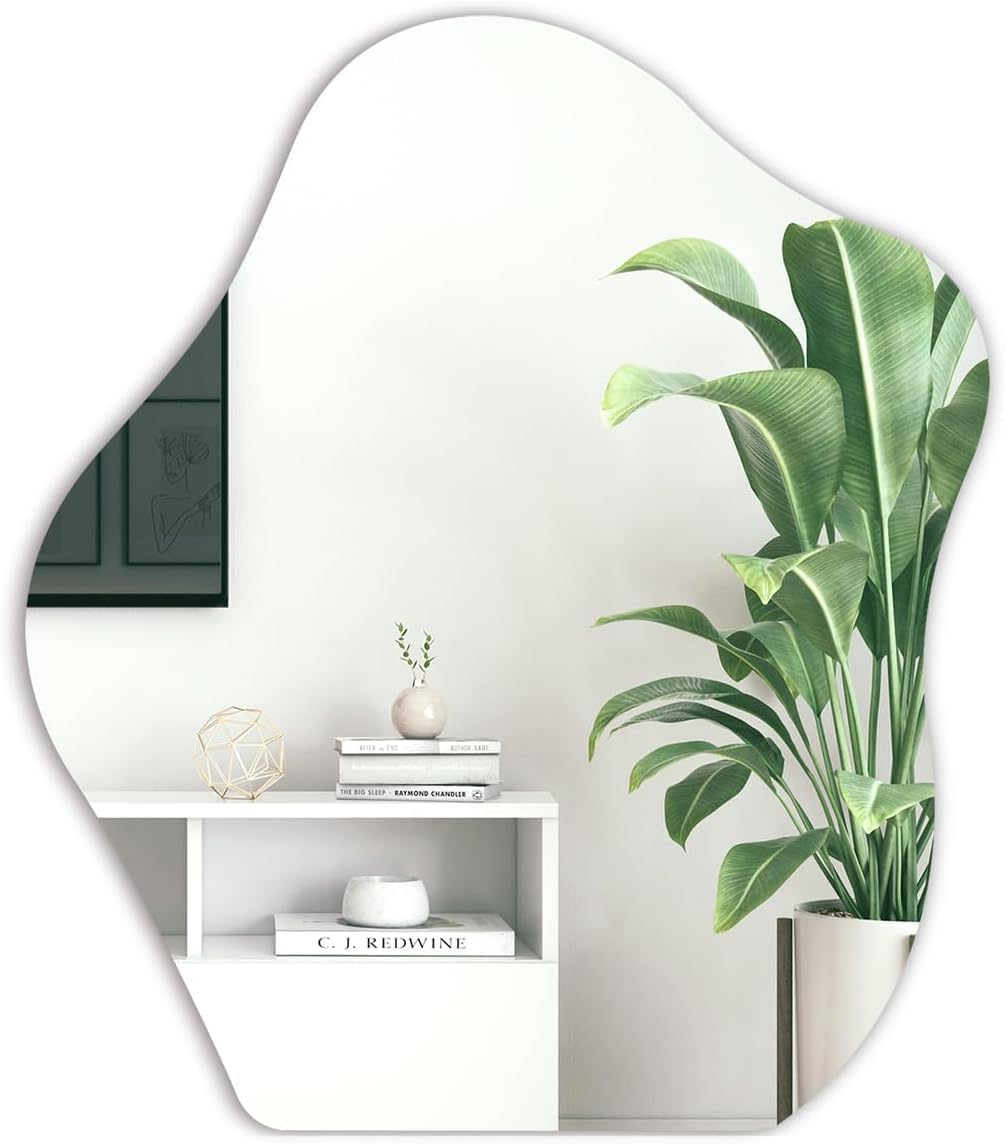 Asymmetrical Modern Wall Mirror,Self Adhesive Cloud Shape Acrylic Mirror,Glassless Safety Bathroom Mirror,Decorative for Living Room Bedroom Entryway Hallway