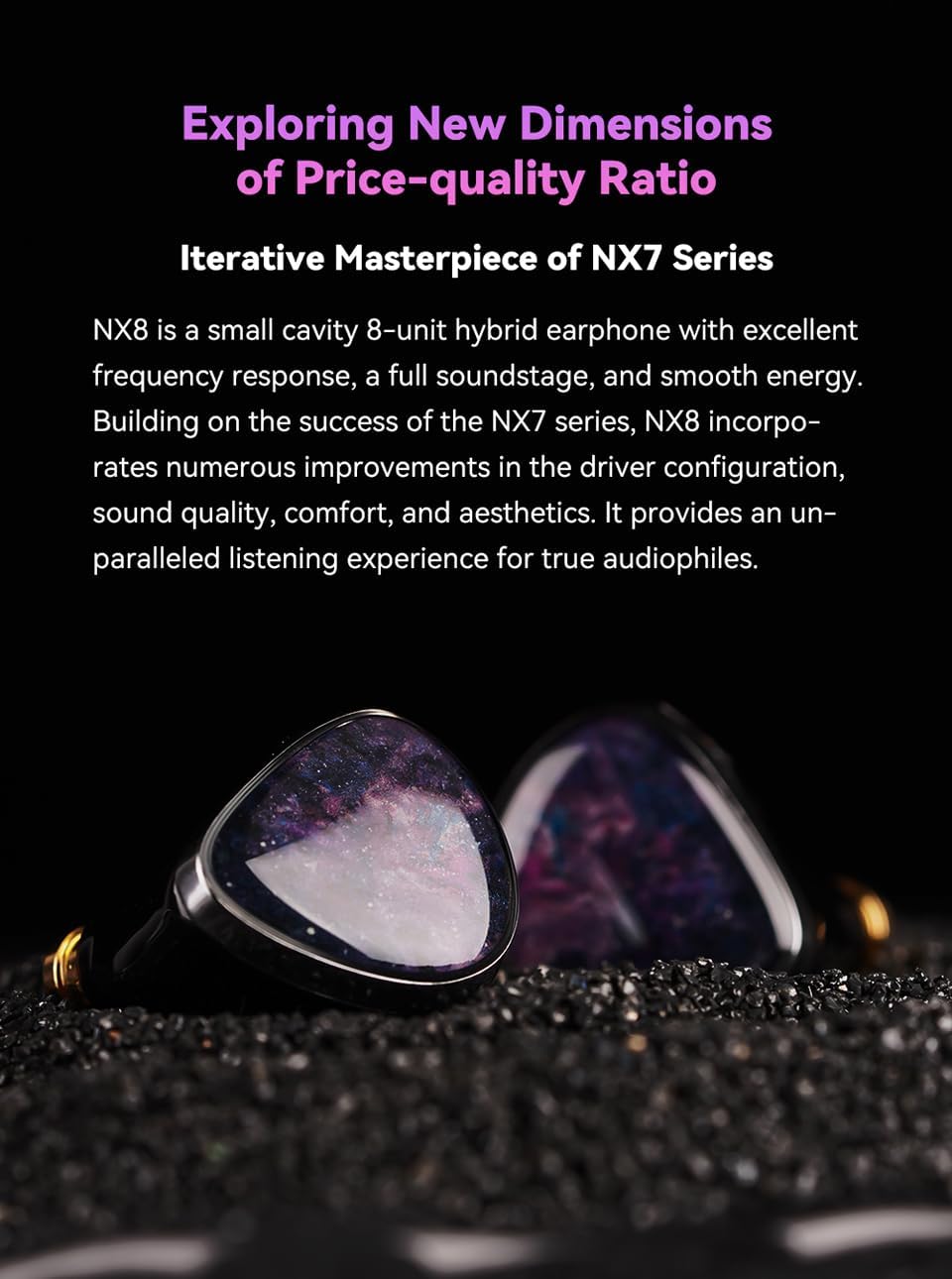 NICEHCK NX8 in Ear Monitor, 1DD + 6BA + 1Piezo 8 Drivers IEM with Precision 3D Printed Resin Shell, In Ear Headphones with 2Pin Detachable Design, Wired Earbuds for Audiophile Musicians (4.4mm no Mic)