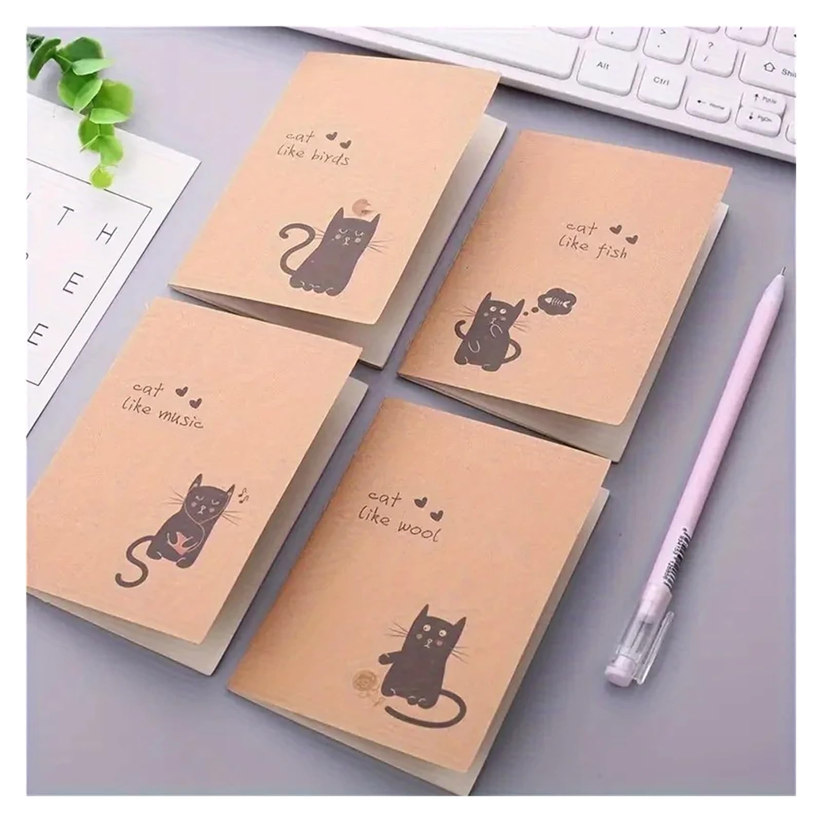 Inspirierendes Notizbuch 10 Stück kleines süßes Kraft-Taschennotizbuch, 64K 16-Blatt leeres Mini-Tagebuch-Notizblock for Schüler, Reisende, Schulbedarf(Cat series)