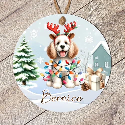 Custom Name Sporting Dog Breed Christmas Tree Keepsake Decoration - Wood or Acrylic Personalised Pet Bauble For Dog Owners (American Water Spaniel, MDF Wood - Indoor Use Only)