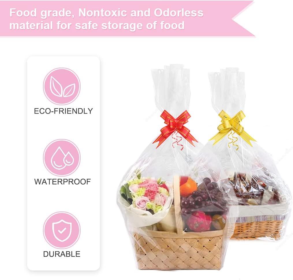 XYGK 30 Pcs Large Clear Cellophane Bags, Party Gift Treat Bags with 60 Pull Bows - Image 5