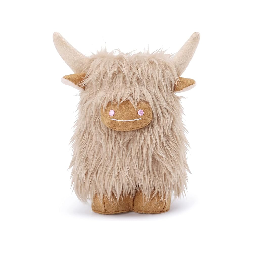 Qxiao White 8Inch Realistic Scottish Highland Cow Plush Doll - Soft Cuddly Farm Toy For Kids