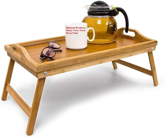 Bamboo Folding Serving Tray Size: 21.5 x 47 x 27 cm Foldable Bed Table Serving Tray for Breakfast and Snacks and Lap Table or Knee Table with Handles Easy to Clean, Natural Brown