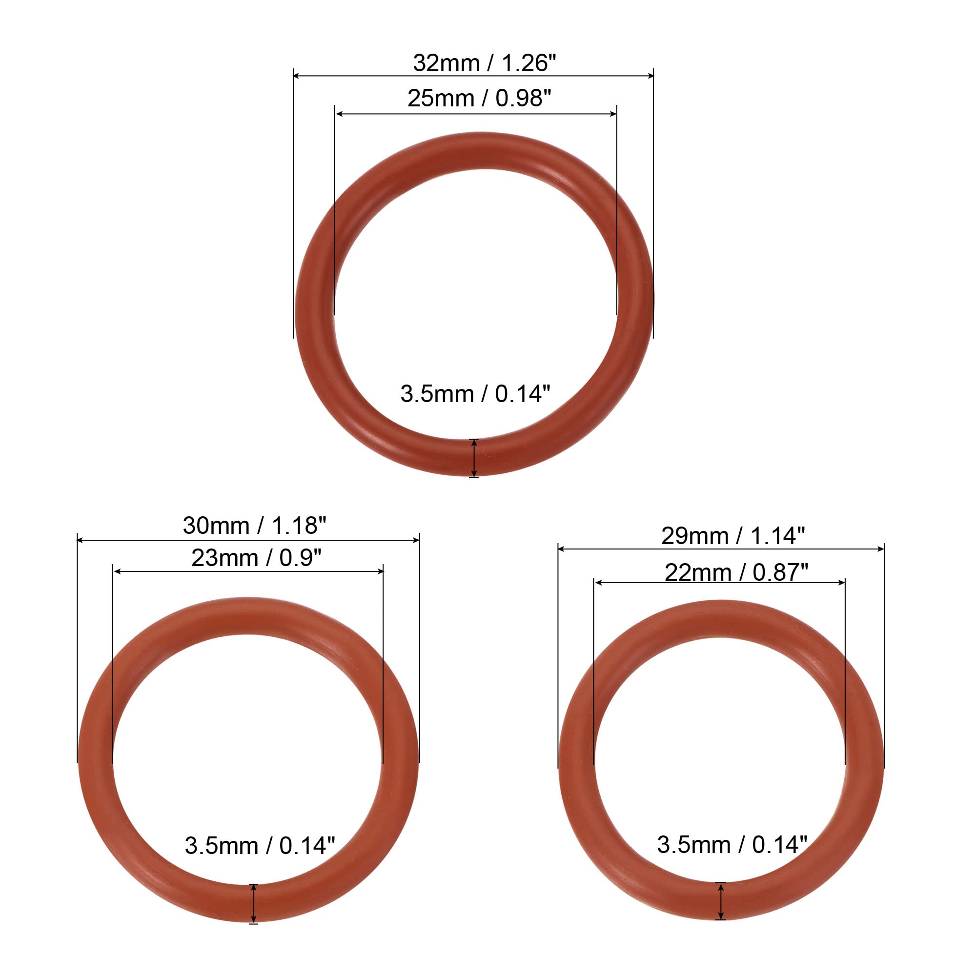 MECCANIXITY Silicone O-Rings 0.25 ID X 0.33 OD - 50A Durometer VMQ Seals (10 Pack)