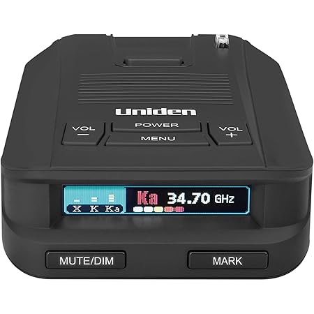 Uniden DFR9-BLK Black Super Long Range Laser/Radar Detector, Built-in GPS w/Real-Time Alerts, Voice Alerts, Red Light Camera & Speed Camera Alerts, 360° Protection, Easy to Read Color OLED Display