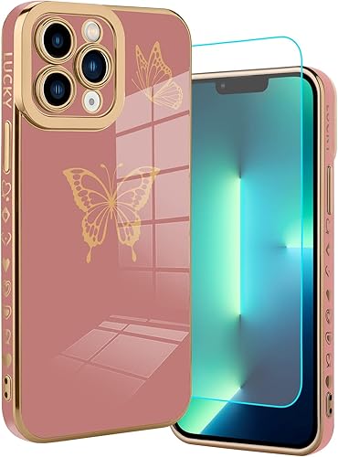 MZELQ Funda diseñada para iPhone 11 Pro Max, diseño de mariposas para mujeres y niñas, con protector de pantalla, borde chapado de lujo, cubierta