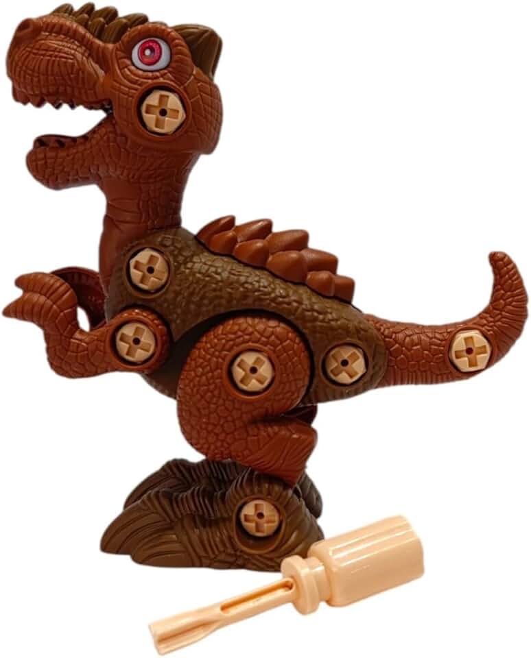 Kit Dinossauro Educativo para Montar e Desmontar, 3 Cores Diferentes, com Chave de Montagem, Brinquedo Infantil de Construção (T-Rex - Marrom)
