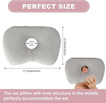 Ear Piercing Pillow for Side Sleepers – Ear Pillow with an Ear Hole for Zero Pressure Design for Post-Surgery Pain Relief, Soft Cotton Side Sleeping Ear Pillows Support (Gray) | Ear Pillow with an Ear Hole for Zero Pressure Design, Soft Cotton Side Sleeping Ear Pillows Support