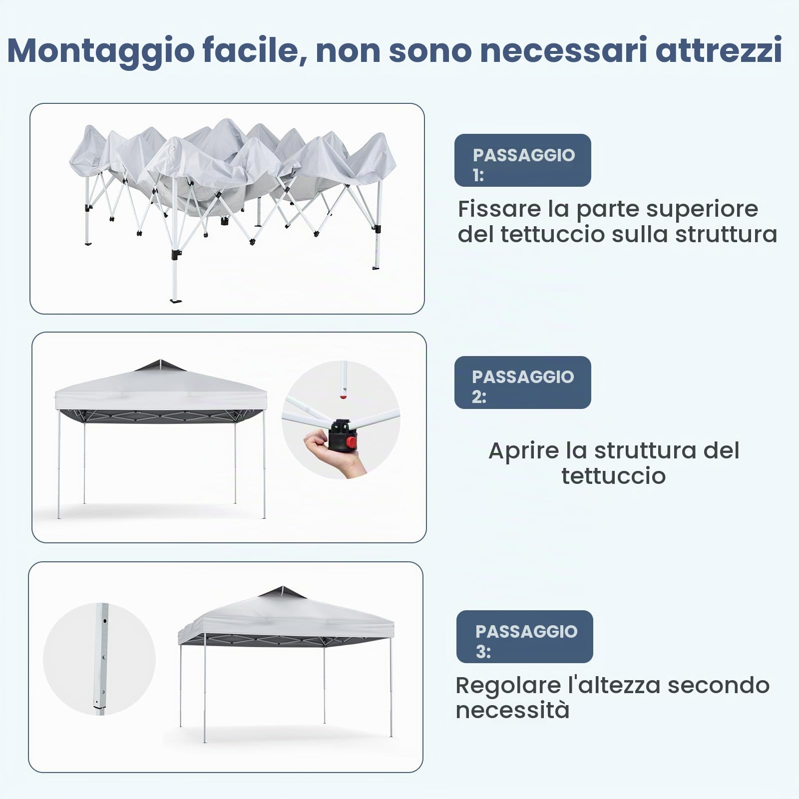 HOMASIS Gazebo Pieghevole 3 x 3 m con Protezione UV 50+, Altezza Regolabile, 1 Blocco Centrale, Borsa per il Trasporto, Padiglione da Giardino per Festa (Bianco)