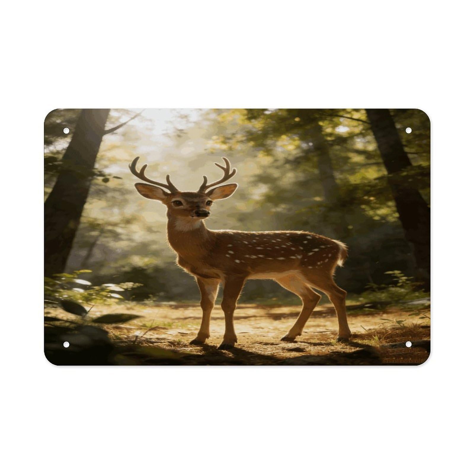 Khauerbc Style Deer Encounter The Dawn Light Tin Sign Iron Sheet Painting Unframed 11.8X7.9 Inch Metal Poster Wall Decor Iron Painting Wall Prints For Living Room Bedroom Office Home Decor
