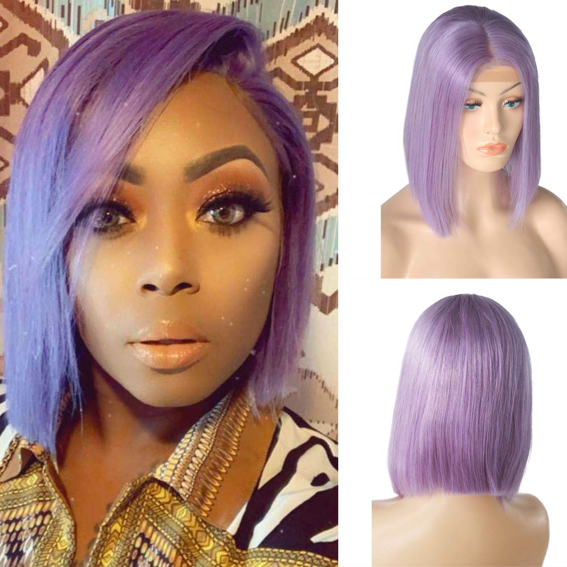 16" Bob Lace Wigs Bleached Knots Sleek Human Hair Wigs Pre