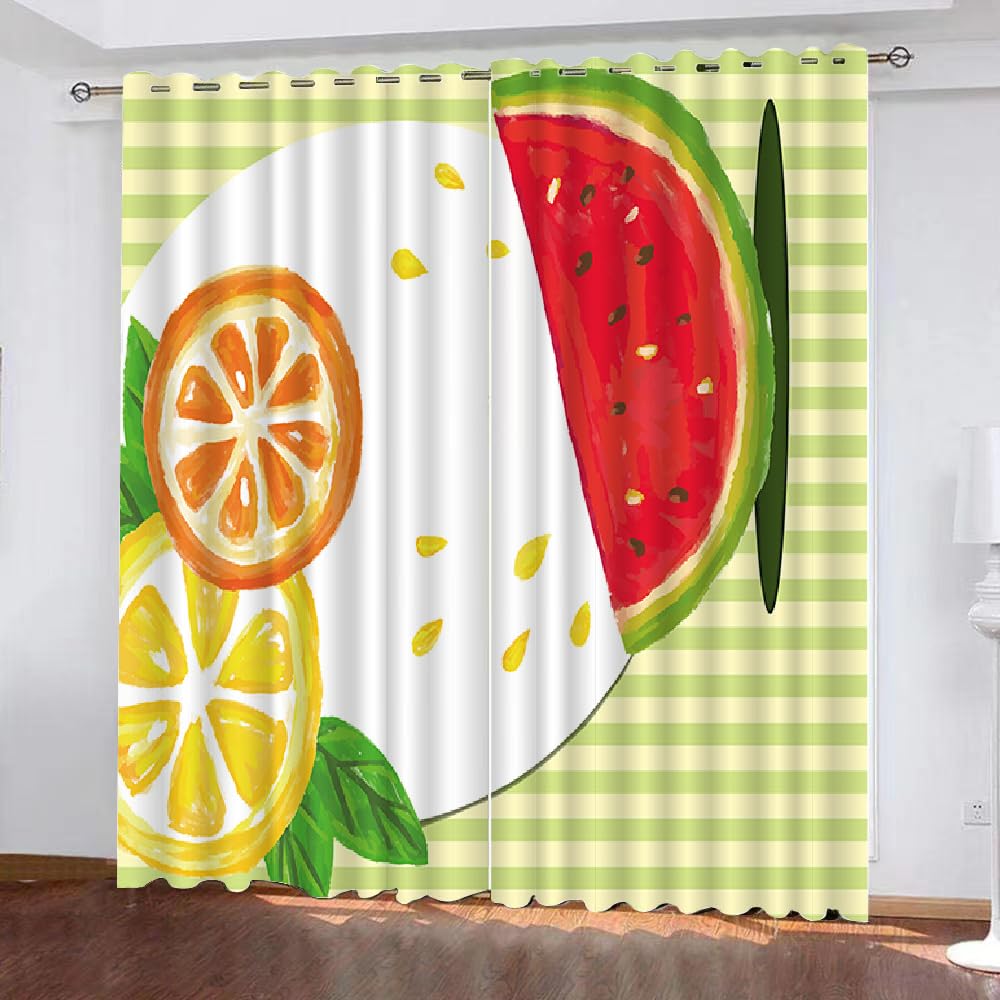Blackout Curtains Watermelon 2 Panels 46" Wide x 90" Drop Room Darkening Polyester Fabric Eyelet Curtain 3D Lemon Curtains Noise Reducing Window Drapes for Living Room（style 28-10）