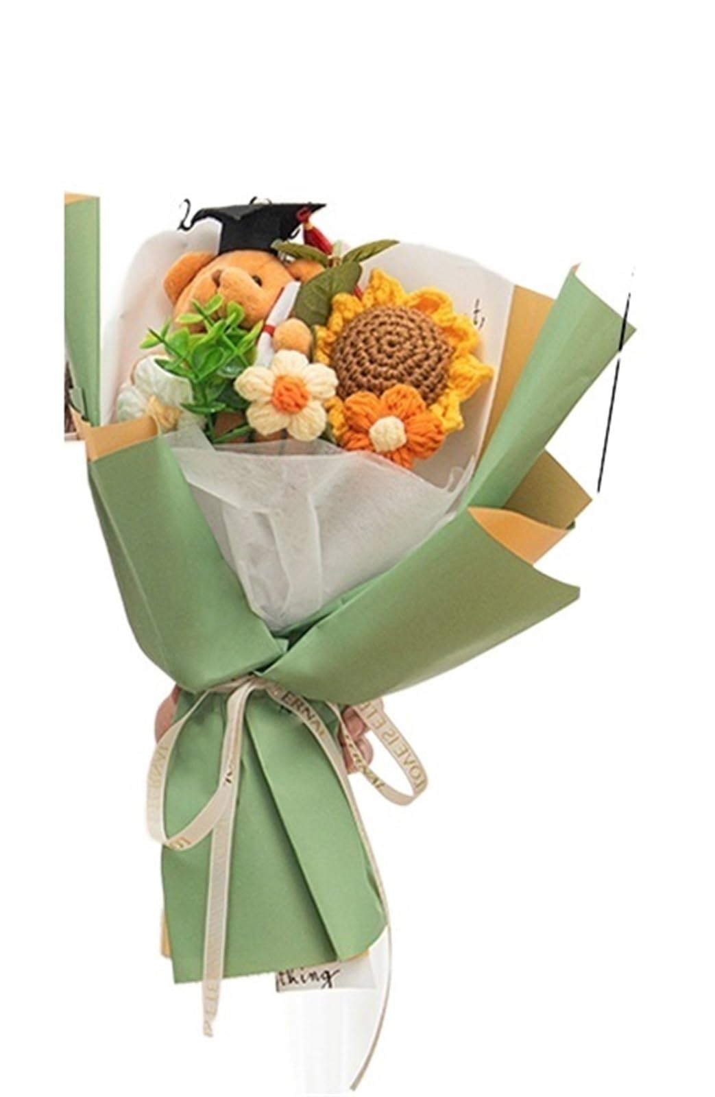 ENWWCH Crochet Flowers Graduation Bouquet Eternal Flower Wedding Guests Gift Woven For Home(Color4)