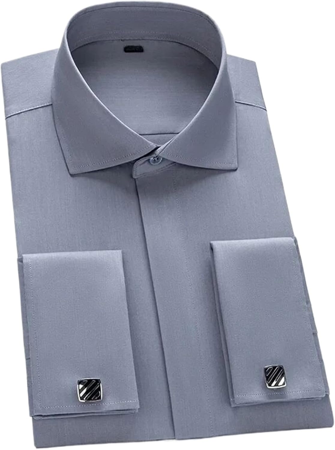 Men's French Cuff Shirt Long Sleeve Double Pleat Sleeve Business Casual Shirts Tops