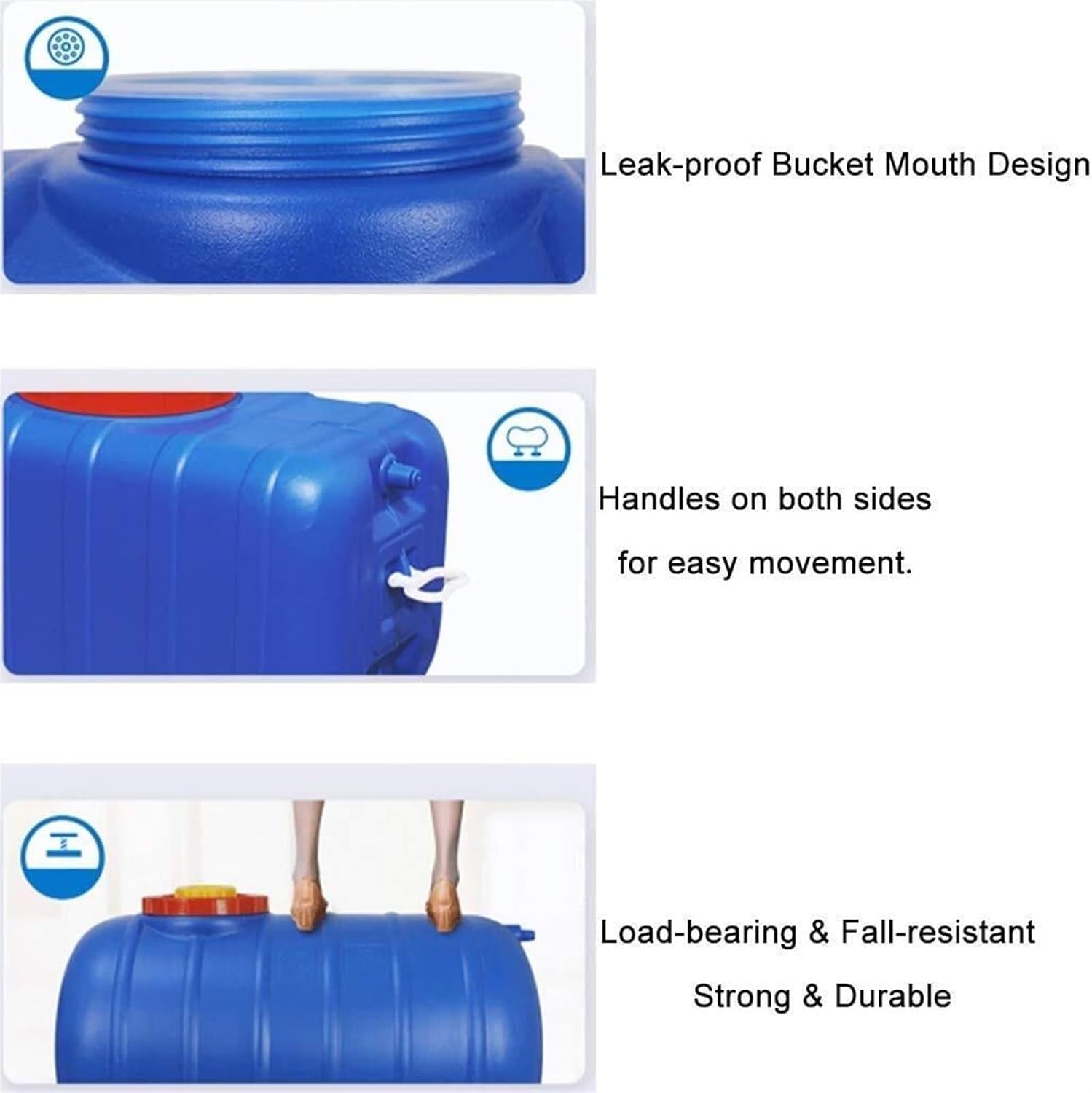 LICOME Blue Household Thickened Rectangular Plastic Bucket,Water Storage Household Food Grade Plastic Bucket,Large Rectangular Water Tank,Thickened Camping Water Container