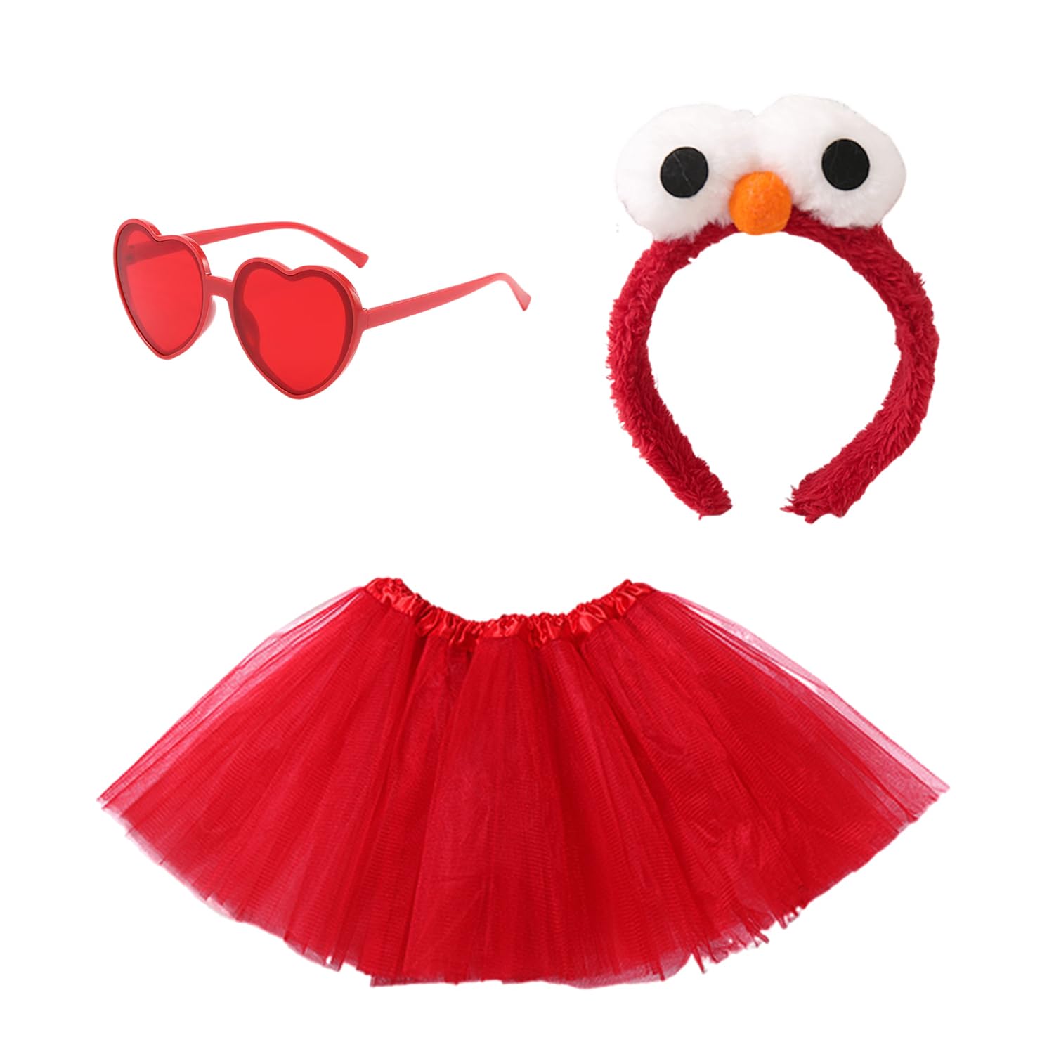 Tvsvkwe Unisex Red 1 Mesh Skirt, 1 Cartoon Headband And 1 Glasses, Party Clothing Accessories, Stage Performance Clothing, Creative Clothing Accessories.