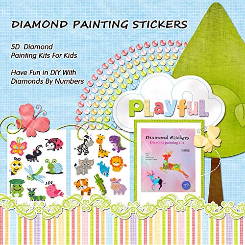 Sinceroduct 5D Diamond Painting Stickers Kits For Kids Arts And Crafts, Cartoon Stickers Stick Paint With Diamonds By Numbers, 18Pcs Cute Insect, Animals, Easy To Diy #TOP5