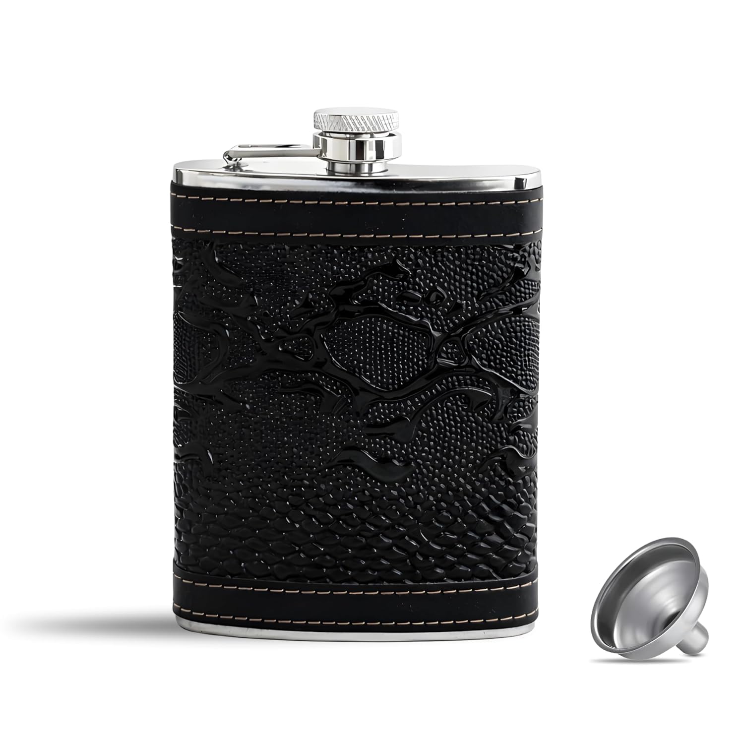 Stainless Steel Hip Flask I Engraved Design Wine Whiskey Liquor Flask I Unisex Alcoholic Drinks Holder Pocket Bottle (236 ml) (Hip Flask Black & Silver+Funnle) — Amazon image 10