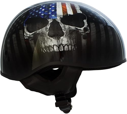 Miniatura 2 de Milwaukee Leather Hot Leathers HLD1042 - Medio casco de calavera aprobado por DOT para hombres y mujeres, color negro brillante, talla S