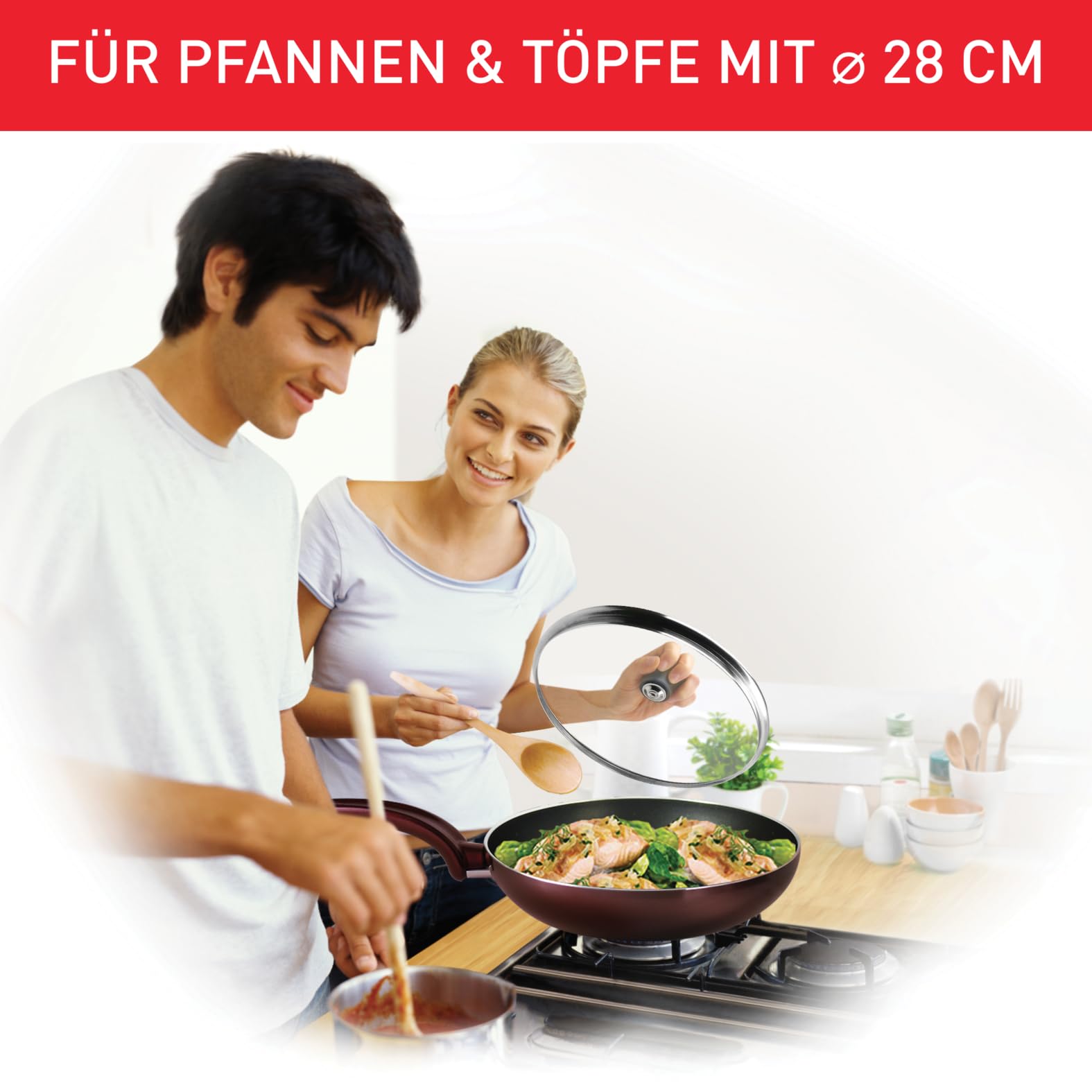 Tefal Glasdeckel 28 cm, Edelstahlfassung, Spülmaschinenfest, Dampfventil, Thermokunststoffgriff, 28097712