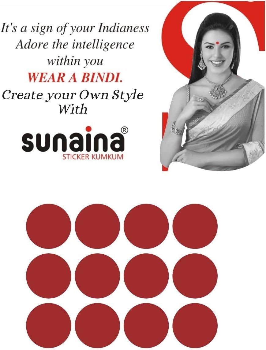 Sunaina New Gold Sticker Kumkum Forehead Maroon Round Bindis Velvet Pottu/Bindi Box With 15 Cards/Flips For Women & Girls (GM-2 (12MM))