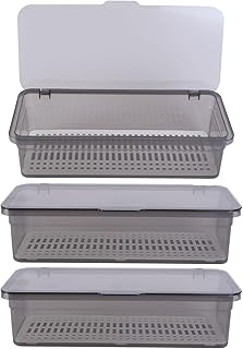 Cabilock 3Pcs Flatware Tray Drawer Organizer with Lid,Chopsticks Drain Silverware Tray with Lid Cutlery Countertop Storage Container Tableware Storage Organizer Easy Clean