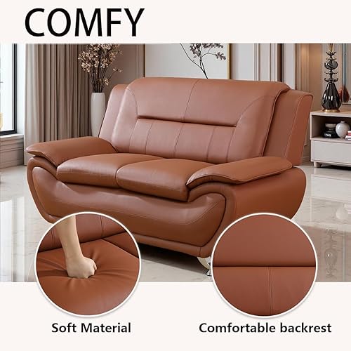 Miniatura 4 de Moderno conjunto de sofá seccional de cuero de 3 piezas sofá de 6 plazas, sofá biplaza y sillón con tapizado de cuero sintético y estructura