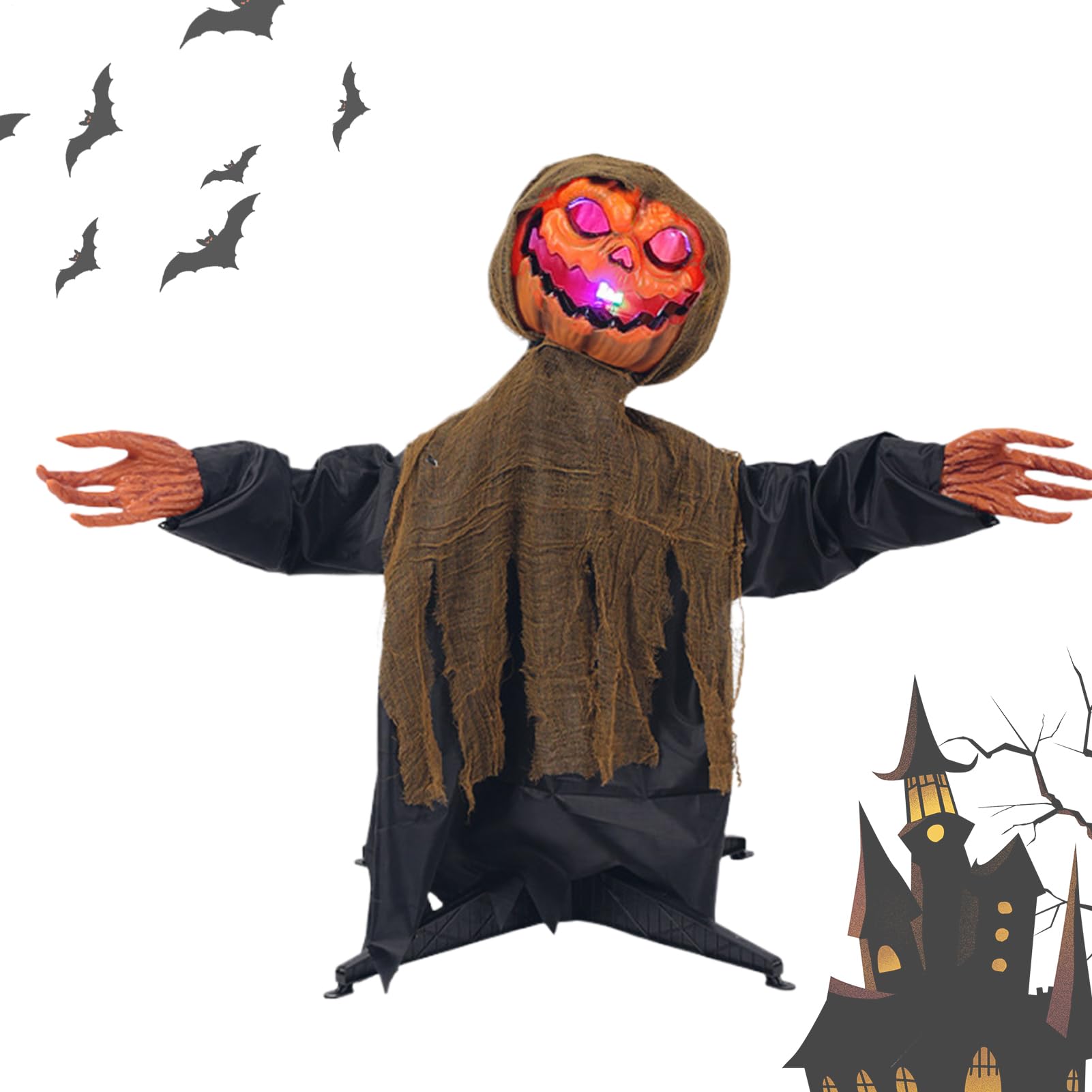 Animowane Dekoracje Halloweenowe Straszna Świecąca Figura Dyniowego Ducha | Podświetlana Kołysząca Się Upiorna Dekoracja Z Dźwiękiem Na Taras Ogród Podwórko Przedogródek