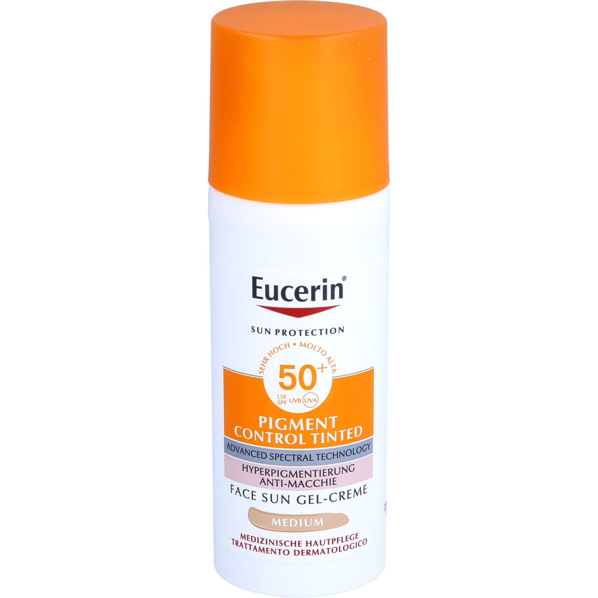 Eucerin Pigment Control Tinted Face Sun Gel-Creme LSF 50+ getönter Sonnenschutz gegen Pigmentflecken Mittel, 50 ml Kremowa