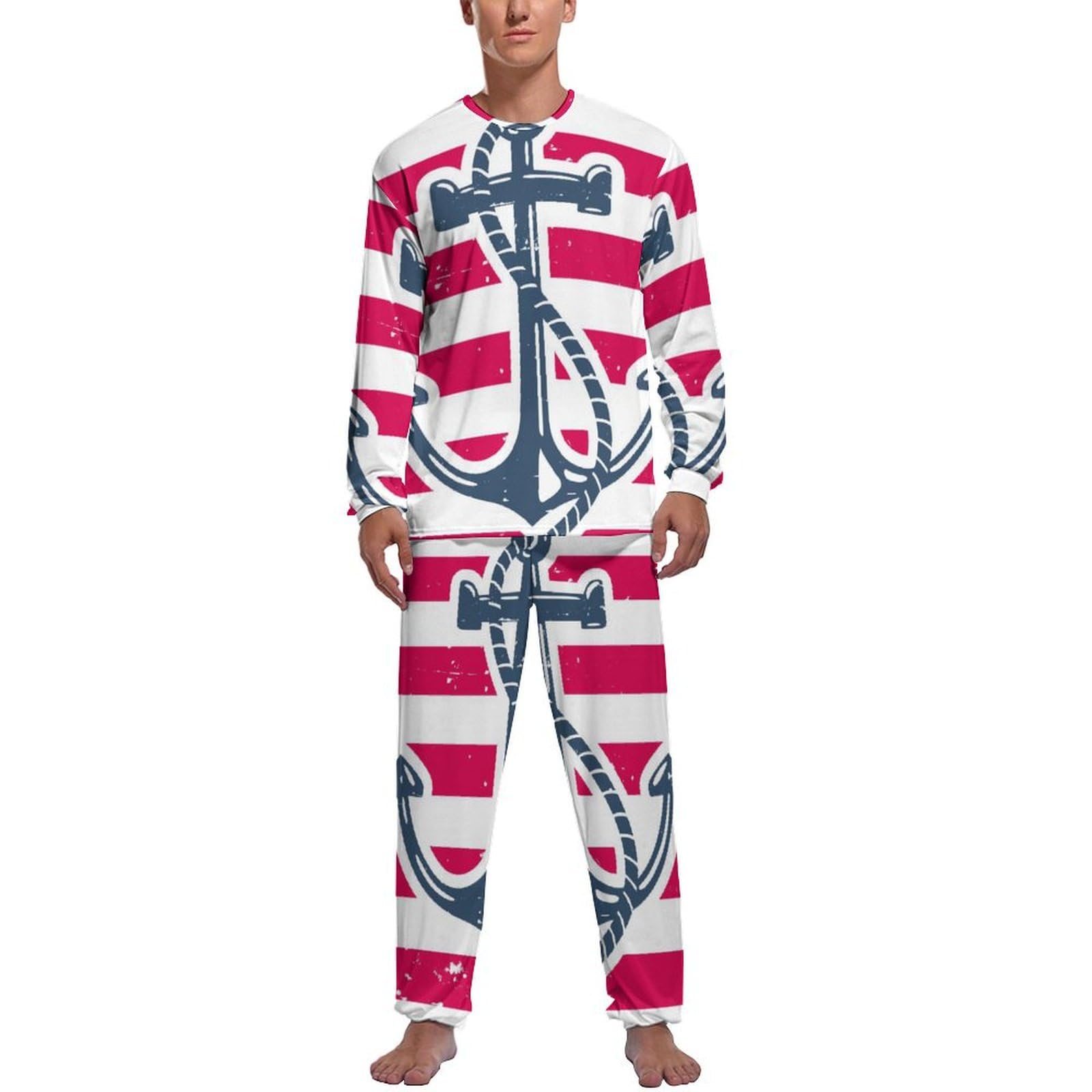 Haut et bas de pyjama homme rouge et blanc en voile léger de qualité supérieure