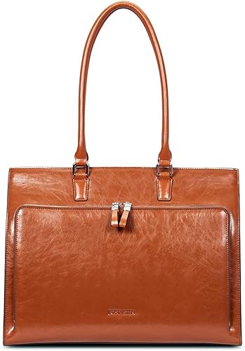 BOSTANTEN MaletĂn de cuero para mujer, bolso vintage de 15.6 pulgadas, para laptop, para mujer, bolso de hombro de negocios, color marrĂłn BOSTANTEN MaletĂn de cuero para mujer, bolso vintage de 15.6 pulgadas, para laptop, para mujer, bolso de hombro de negocios, color marrĂłn