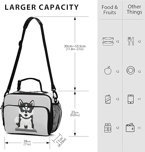 Miniatura 3 de Pfrewn Lonchera para perros para niños y adultos, bolsa de almuerzo aislada para cachorros siberianos con correa para el hombro, bolsas de