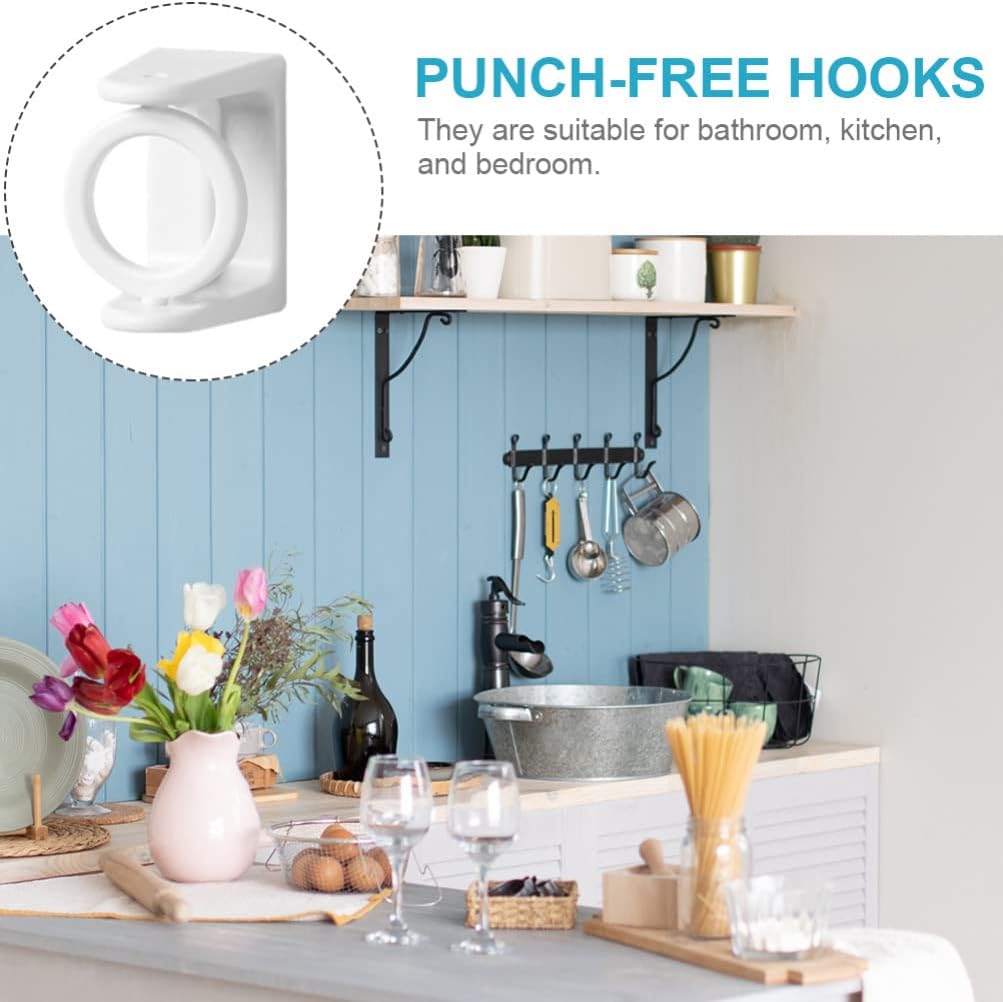 Corner Bracket,,Shelving Brackets, 4pcs Curtain Rod Bracket Holder Curtain Pole Bracket Universal Self- Adhesive Wall Mount Curtain Rod Holder White