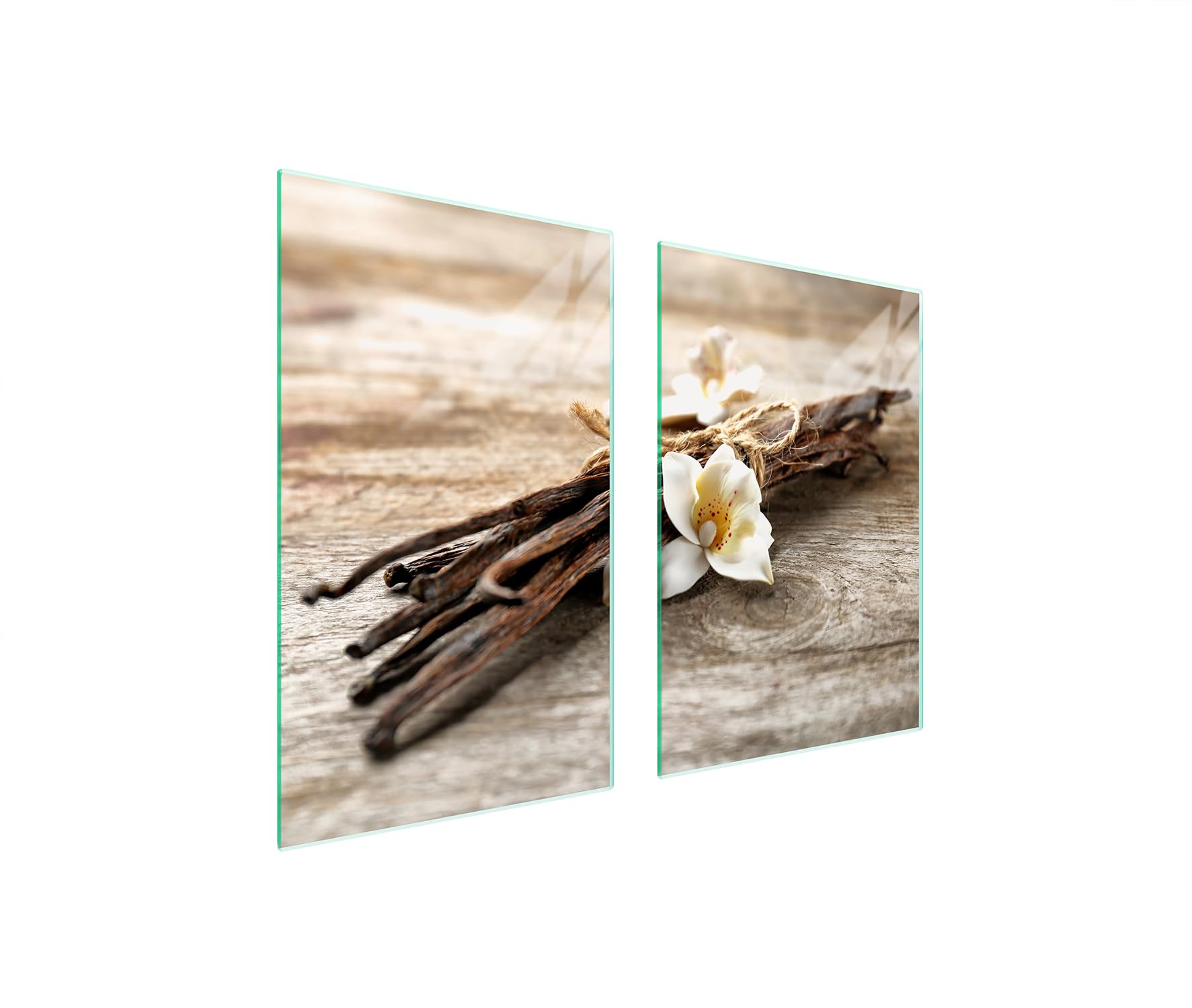 TMK ArtDeko Tabla de cortar decorativa de cristal templado y cubre vitro, Placa protectora de vitrocerámica 65 x 52 cm 2 piezas, para inducción, protección contra salpicaduras, Vainilla