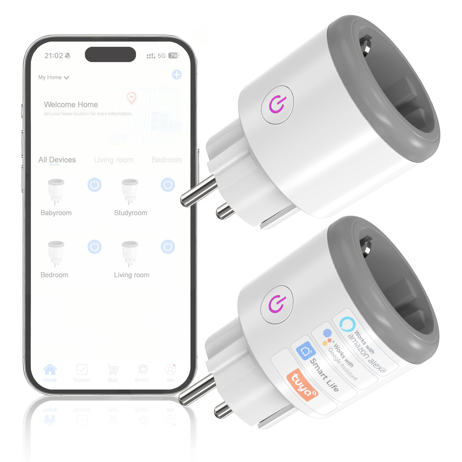 Enchufe Inteligente WiFi 16A con Monitor de Energía Control Remoto por Tuya&Smart Life APP/Voz Enchufes Inteligentes Bluetooth Compatible con Alexa y Google Home 2,4 GHz (2, blanco roto)