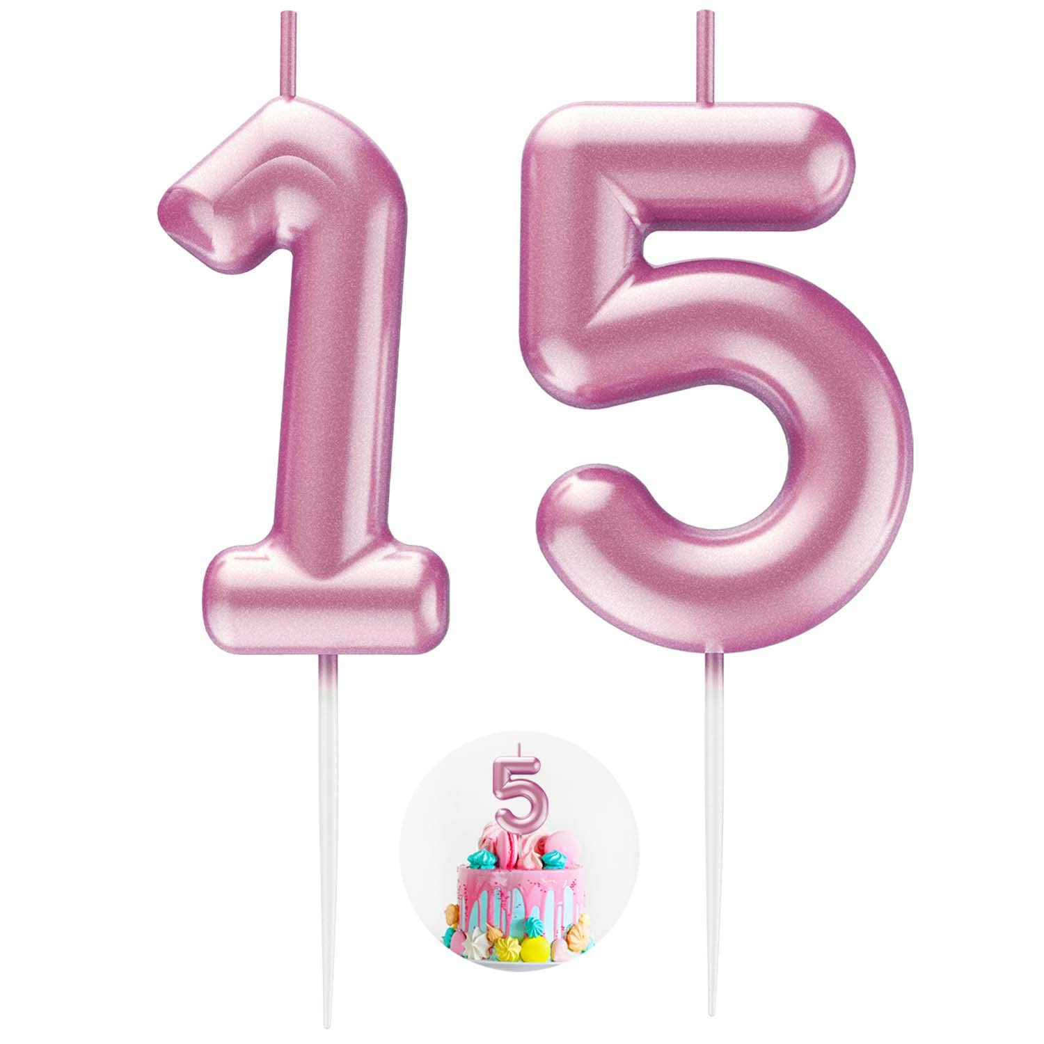 Pink Number 15 Candle Happy Birthday 3D Number Candles for Birthday Cake Party Decoration Wedding Anniversary Celebration Supplies