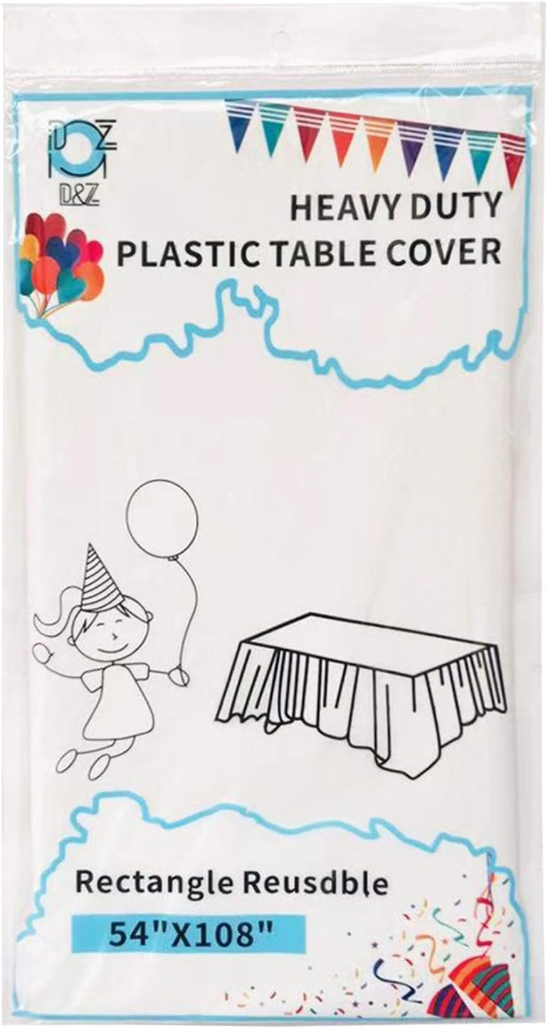 D&Z 6 Pack White Plastic Tablecloth 54" x 108" Rectangle Disposable Table Cloth Table Cover for Indoor or Outdoor Party Banquet Birthday Wedding Christmas