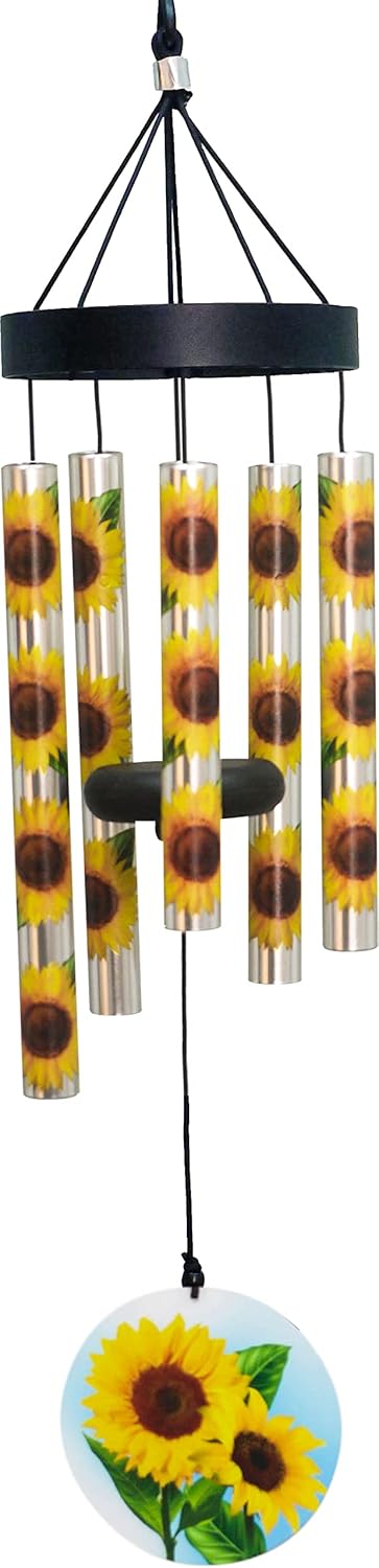 Spoontiques Sunflower Small UV Wind Chime - Outdoor Garden Décor - Decorative Chimes for Yard, Garden, Backyard and Patio Decoration