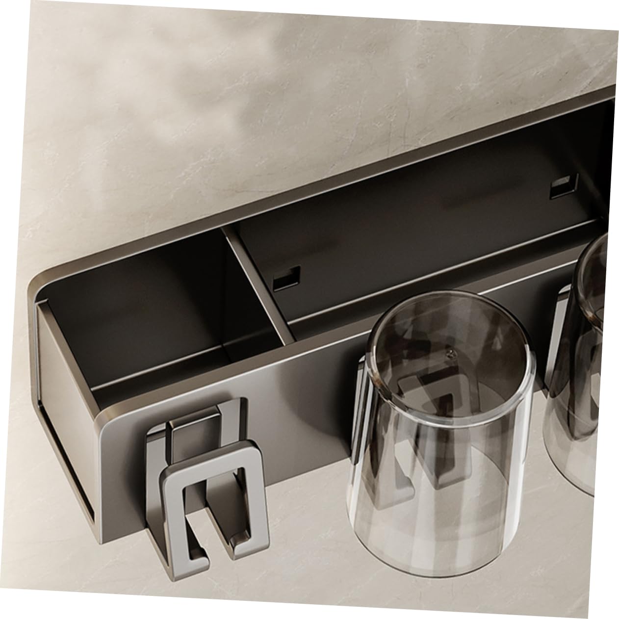 ULTECHNOVO Portaspazzolini da Dentifricio da Parete senza Organizer Multifunzione per Spazzolini Elettrici e Rasoio Montaggio Facile su Superfici Lisce Persone Grigio