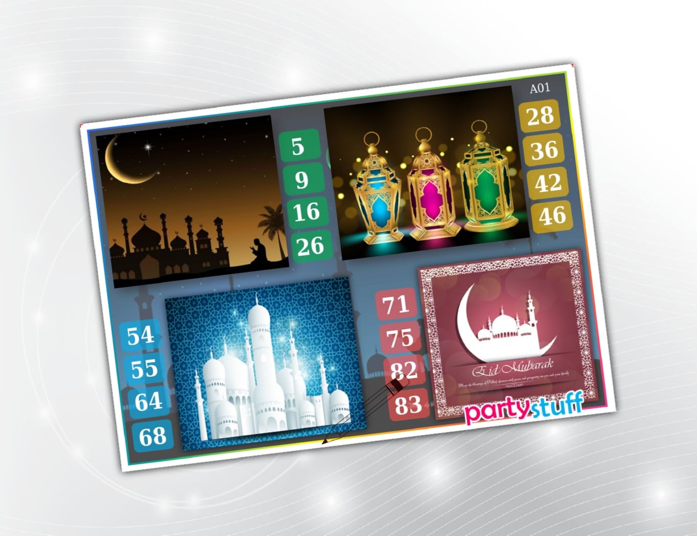 Party Stuff Eid theme Tambola Housie in Group Number Kukuba (48 cards, Card Paper) - list2281_1