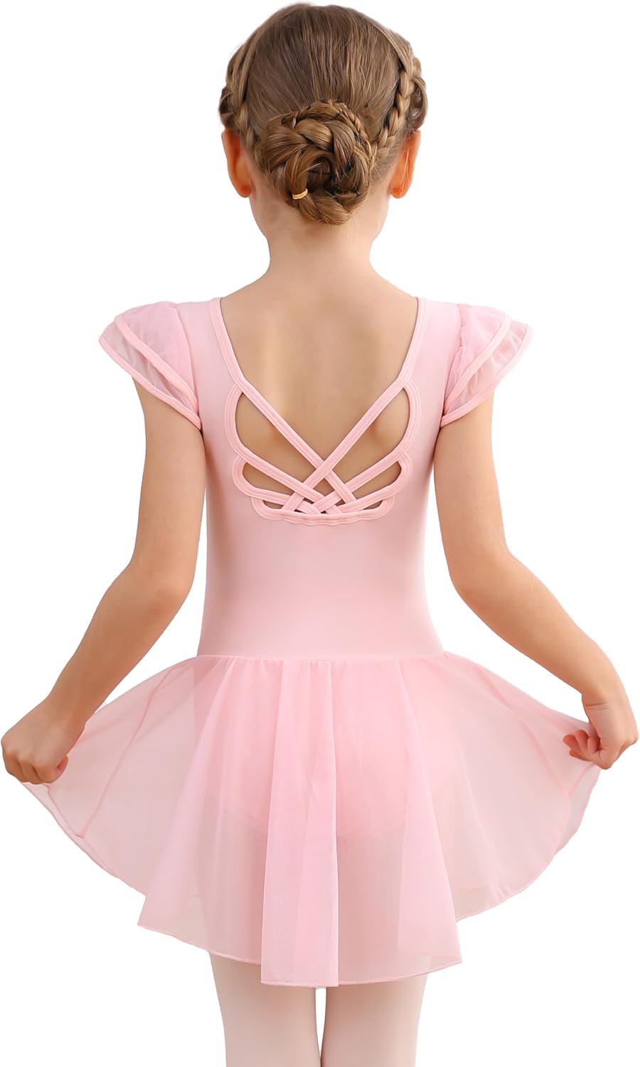 MdnMd Girls Dance Ballet Leotards Dresses for Toddler Ballerina Outfit Skirt Hollow Knot Back Flutter Sleeve