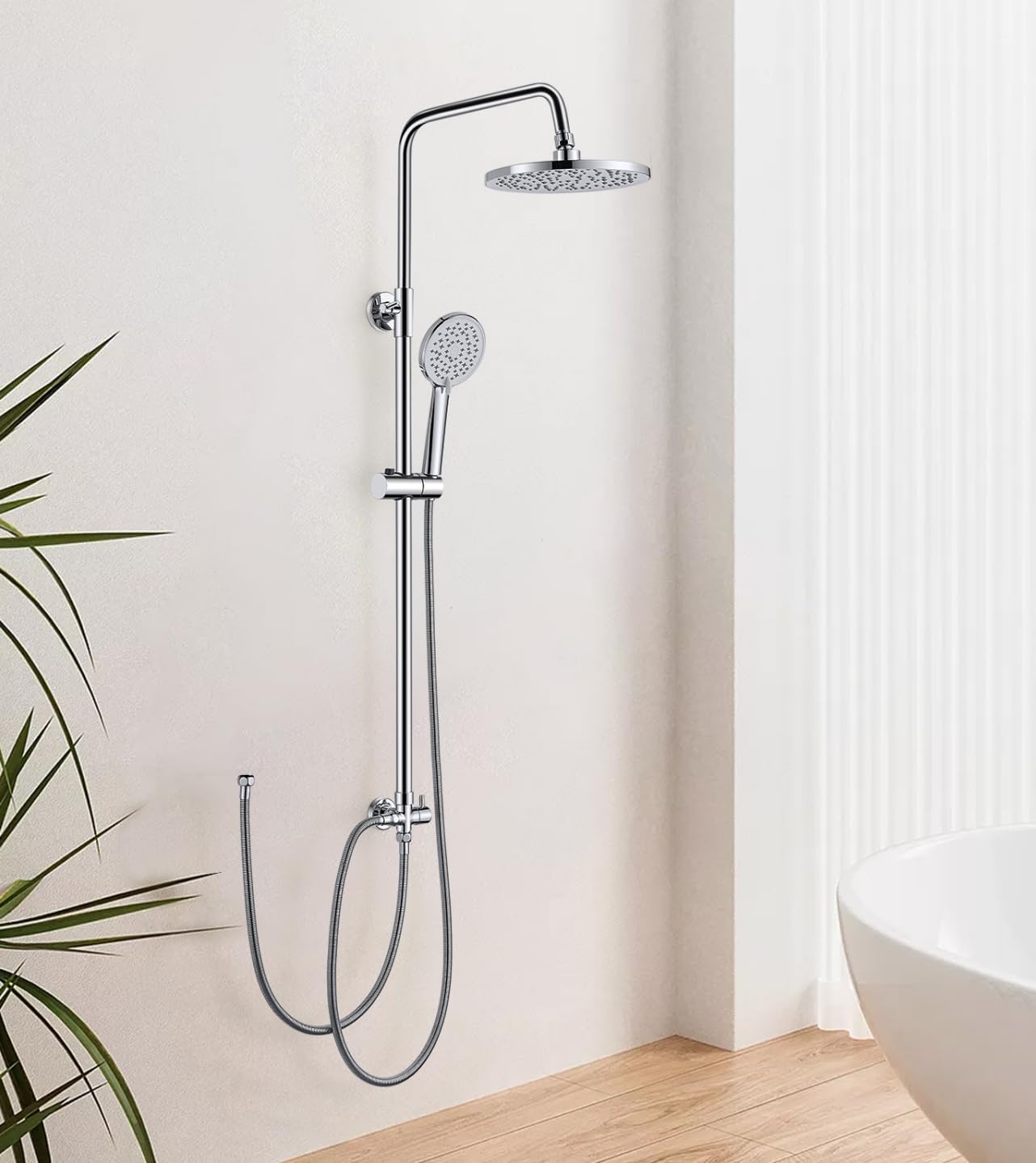 Duschsystem ohne Armatur, Bevankly Chrom Regendusche ohne Armatur mit Regendusche Duschkopf und 3 Strahlarten Handbrause, Edelstahl Duschset ohne Armatur, Kopfbrause 21x21cm, Chrom