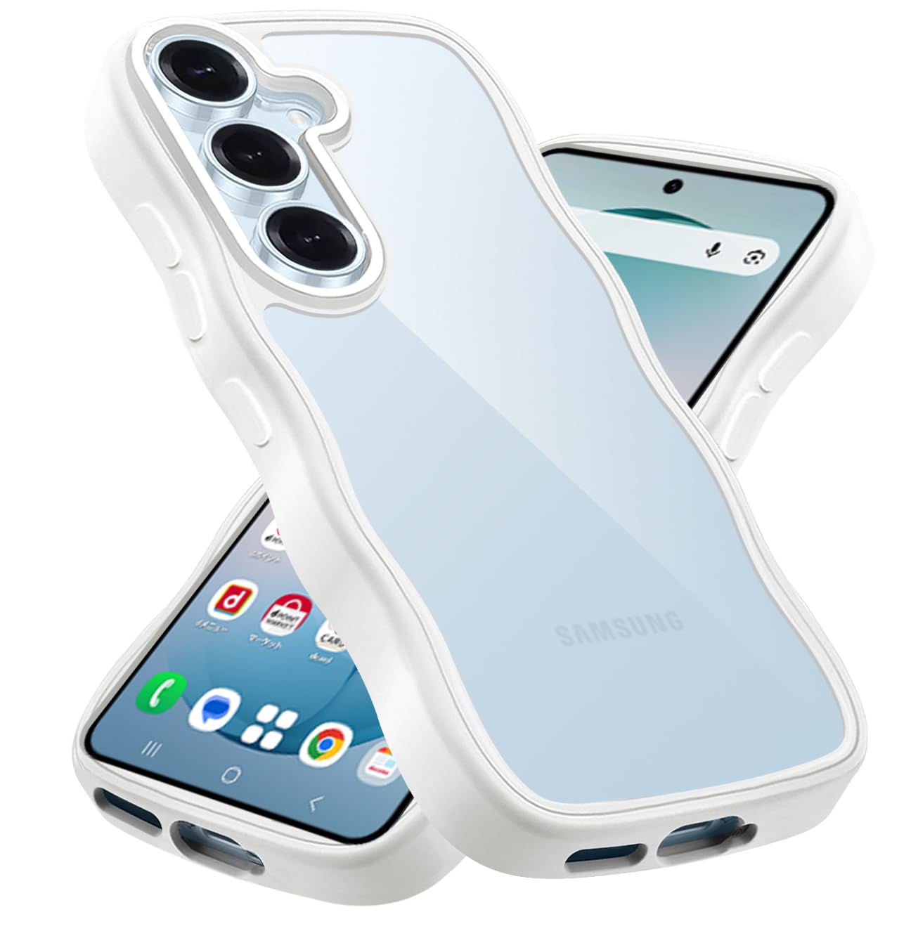 Wonyihui For Samsung Galaxy S26 ケース クリア かわいい 波状フレーム 耐衝撃 ギャラクシーS26 スマホケース 滑り止め 人気 可愛い 女性用 女子向け SC-51G カバー 落下防止 (ホワイト)