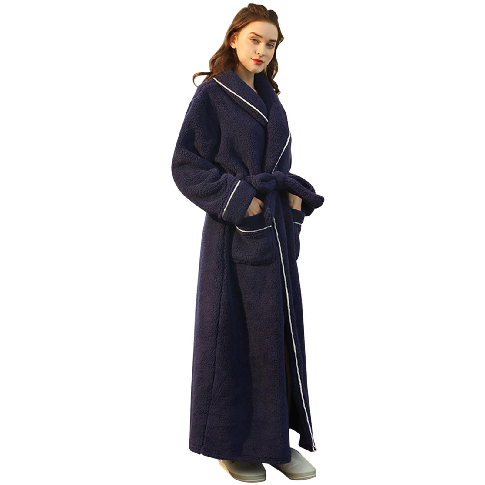 Vestaglia termica invernale da donna per bambole e negligee in pile | Accappatoio da donna spesso, vestibilità ampia, biancheria da notte con scollo a V, con tasche, con cintura, morbido negligee