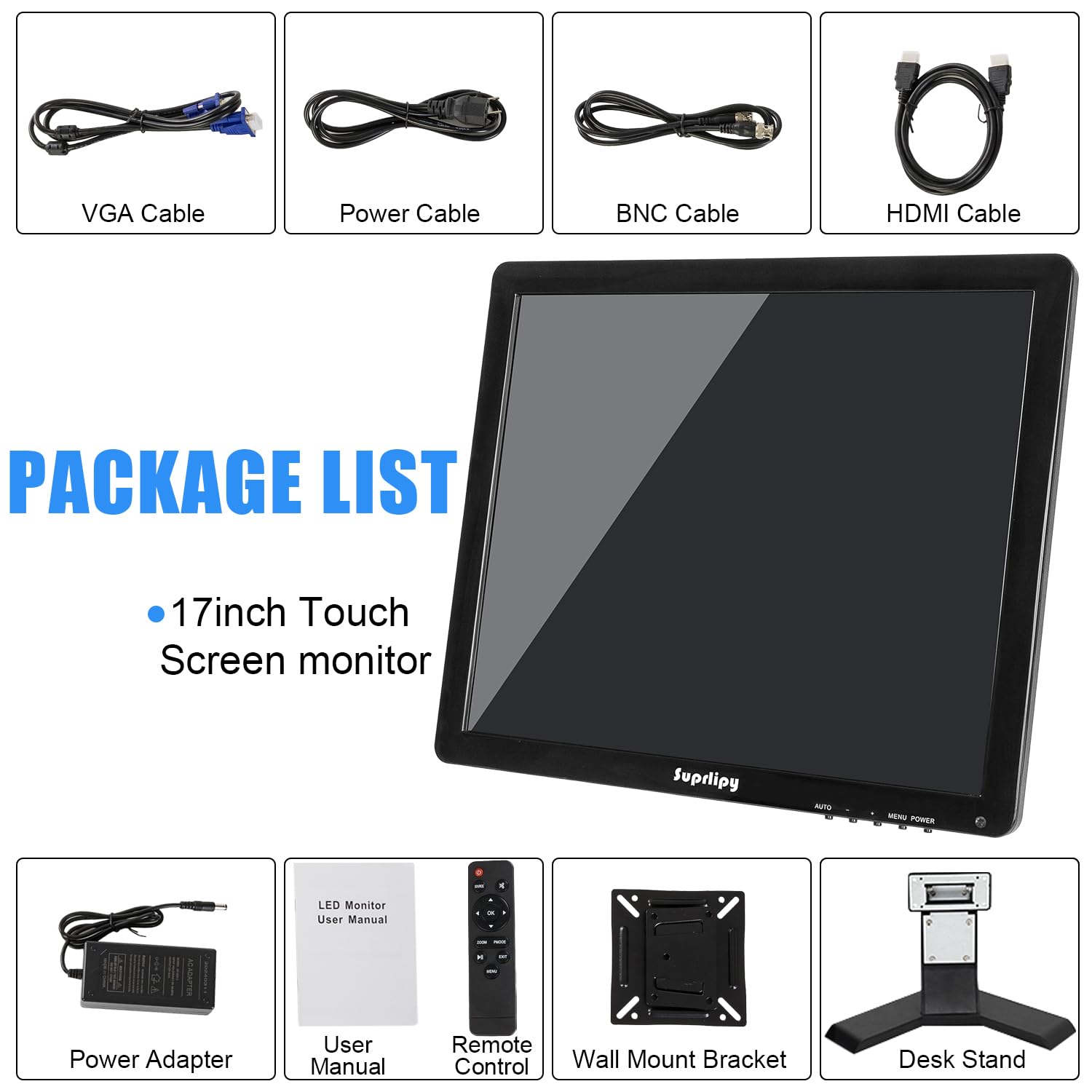 Schermo touch screen da 17 pollici, 1280 x 1024, supporto HDMI, VGA, AV, USB, BNC, 10 punti tattili, capacitivo, TFT LED, monitor per PC portatile, Xbox, PS5, PS4, Switch POS, sistemi