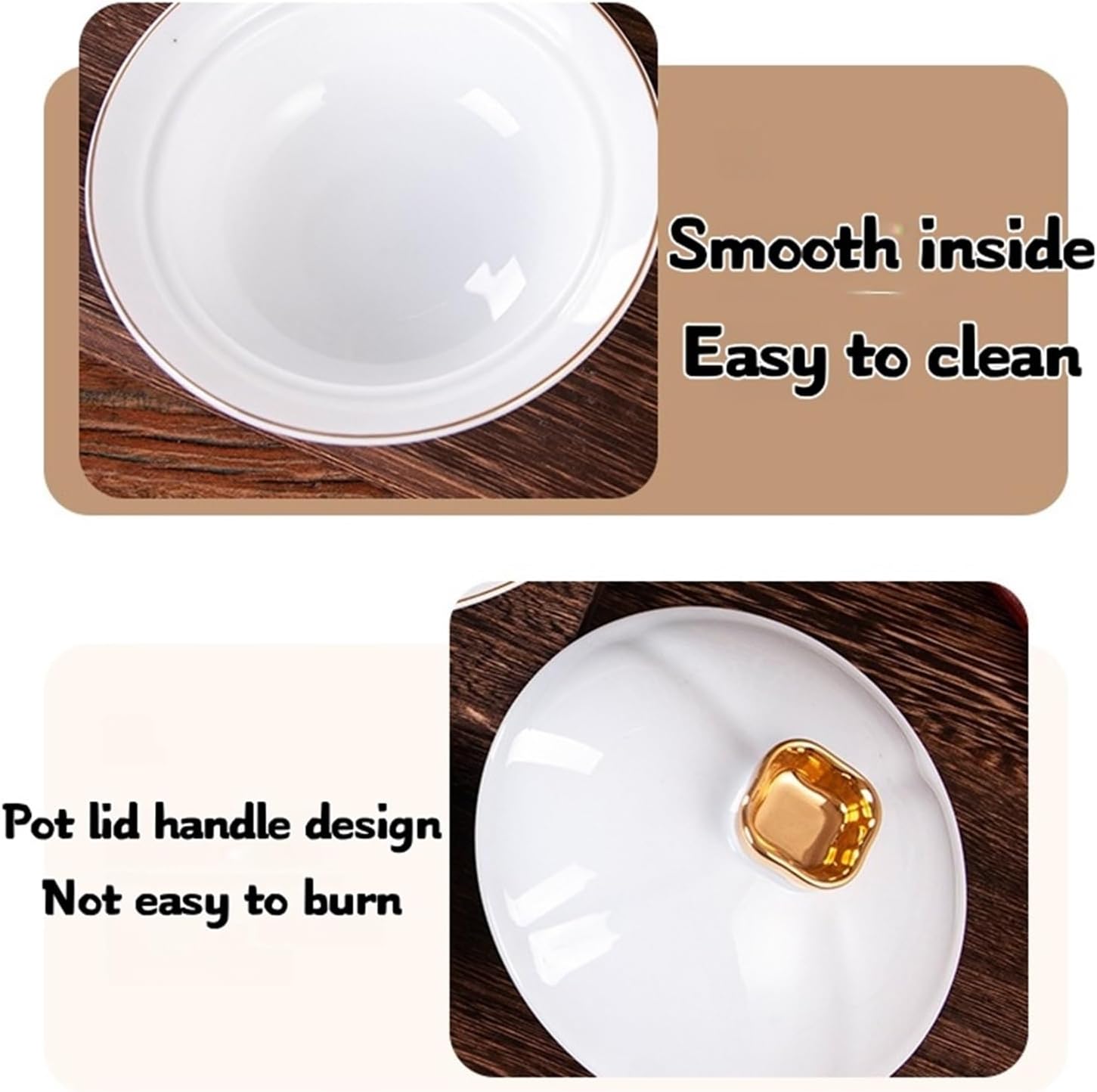 Wcxixo Ceramic Soup Tureen with Lid, 3L Large Capacity Serving Tureen with Plate, Porcelain Soup Pot with Gold Trim for Parties Eating Entertaining