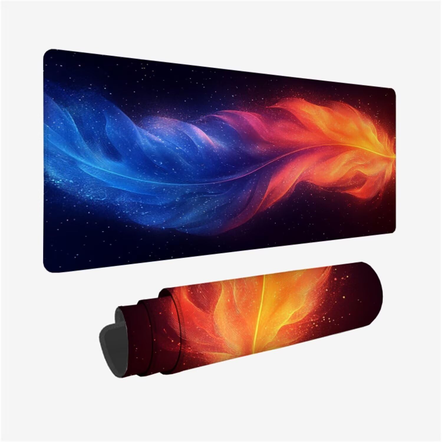 Kolorowa podkładka pod mysz z piórami XXL 1500 x 800 x 3 mm pod ręką akcesoria do gier, podkładka pod mysz do klawiatury z przeszytymi krawędziami i antypoślizgowym tyłem, wysoka precyzja i szybkość